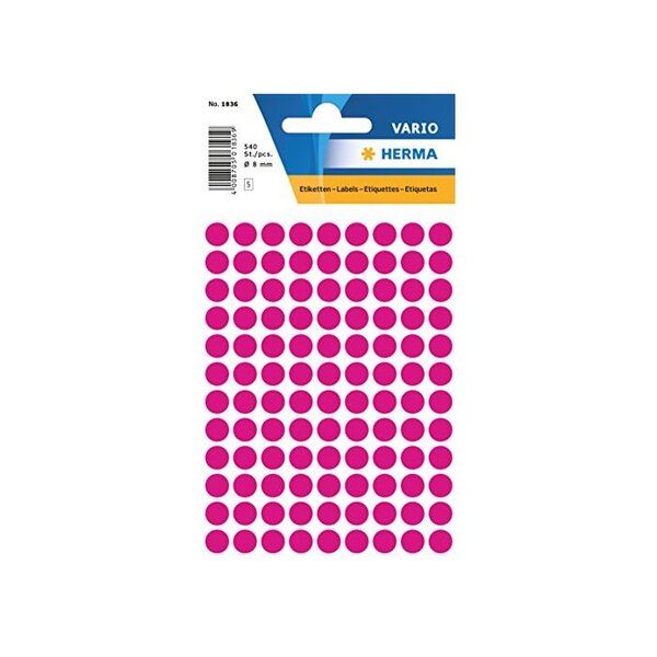 Etui de 540 étiquettes multi-usages diamètre 8 mm rose herma