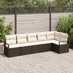 Ensemble de canapé de jardin 6 pièces avec coussins en poly rattan marron