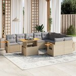 vidaXL Salon de jardin avec coussins 10 Pièces beige résine tressée