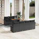 Ensemble de Canapé de Jardin de 8 Pièces avec Coussins Noir Rattan Poly