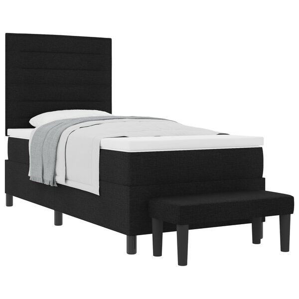 vidaXL Lit à ressorts avec matelas et banc noir 100x200 cm en tissu