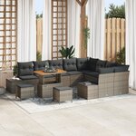 Ensemble de canapés de jardin 12 pièces avec coussins gris en poly rotin acacia