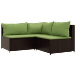 vidaXL Salon de jardin 3 Pièces avec coussins marron résine tressée