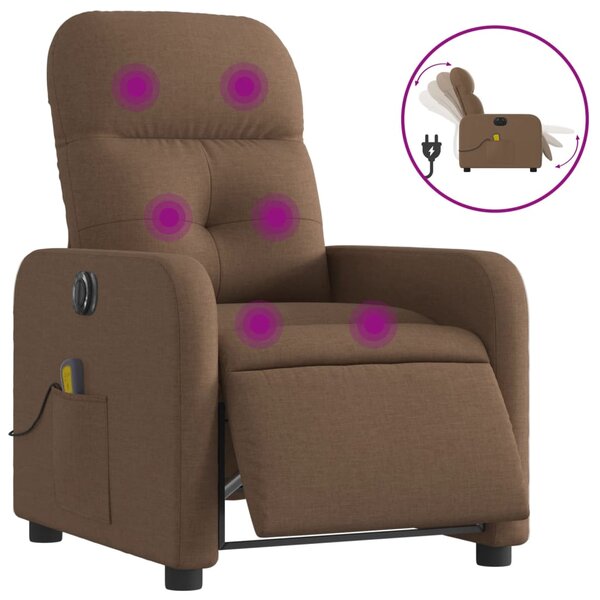 vidaXL Fauteuil inclinable de massage électrique marron tissu