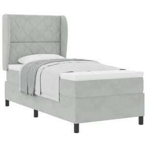 Lit box spring vidaXL avec matelas gris clair 100x200 cm en velours