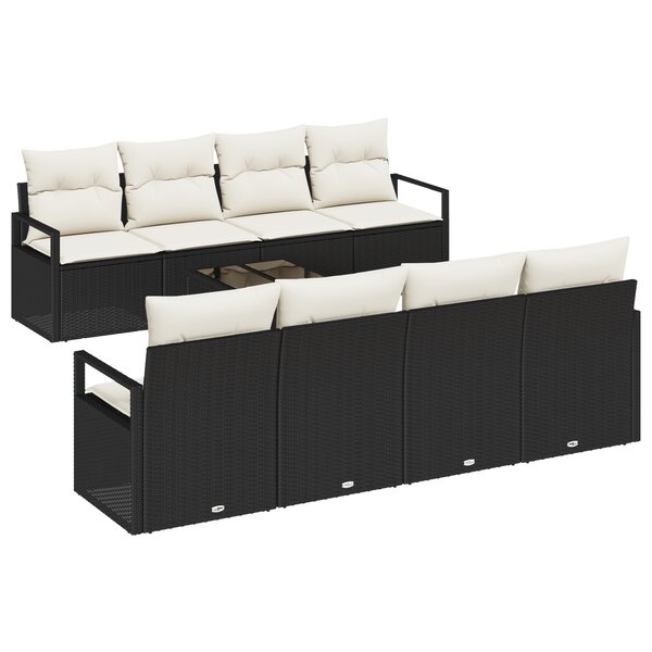 Ensemble de Canapés de Jardin 9 pièces avec Coussins en Rattan Noir