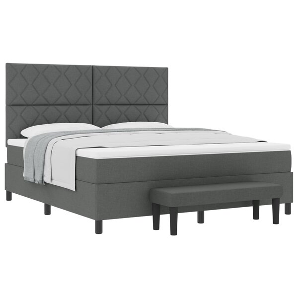 vidaXL Lit à ressort avec matelas et banc gris foncé 180x200 cm en tissu