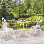 Ensemble salon de jardin 2 places 2 chaises + table ronde fonte d'aluminium imitation fer forgé blanc