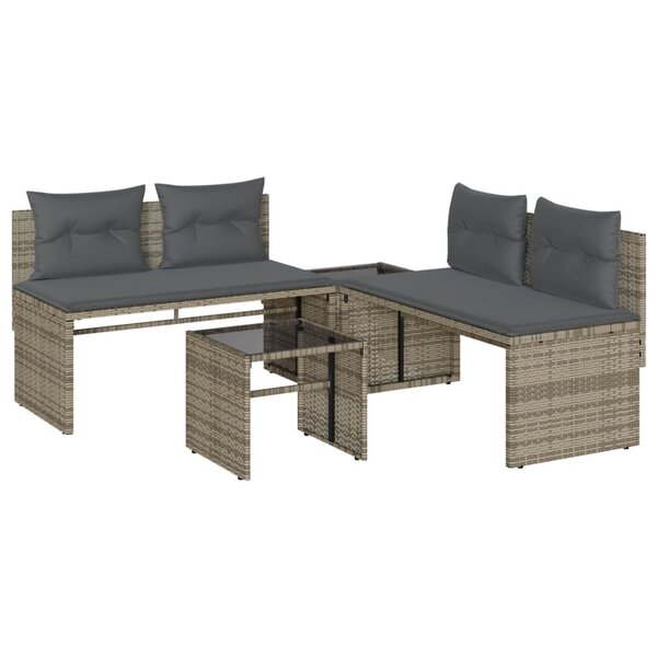 vidaXL Salon de jardin 4 Pièces avec coussins gris résine tressée