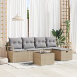 Ensemble de Canapé de Jardin vidaXL de 6 Pièces avec Coussins Beige Poly Rattan