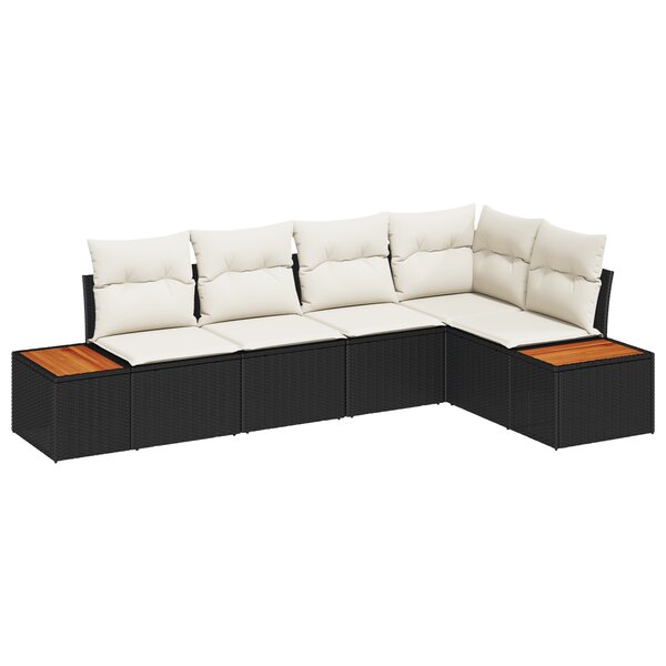 vidaXL Ensemble de canapé de jardin 5 pièces avec coussins - Poly rotin noir
