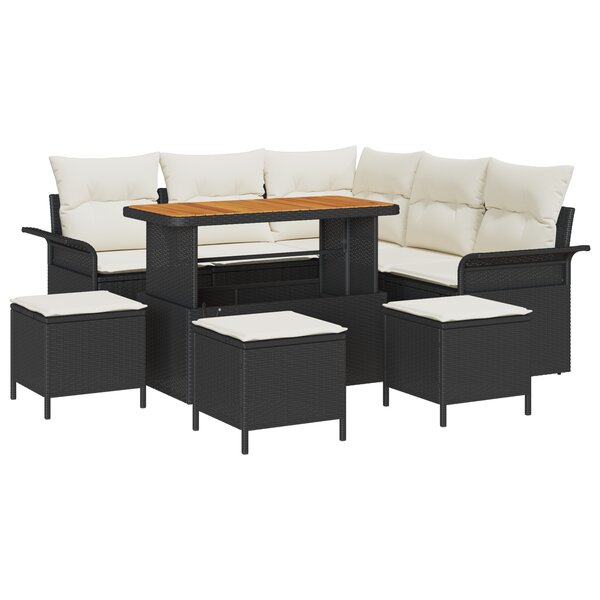 Set de canapé de jardin 9 pièces avec coussins noir en rattan poly acacia