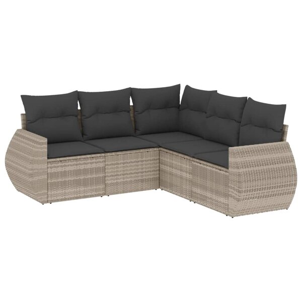 vidaXL Salon de jardin 5 Pièces avec coussins gris clair résine tressée