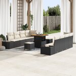 Set de Canapés de Jardin vidaXL 11 Pièces avec Coussins Noir Rattan Poly Acacia