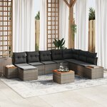 Ensemble de Canapés de Jardin vidaXL 9 pièces avec Coussins Gris Rattan Poly Acacia