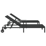 vidaXL Chaises longues 2 Pièces avec roues et table Noir Poly Rattan