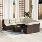 vidaXL Ensemble de canapé de jardin 9 pièces avec coussins marron poly rotin