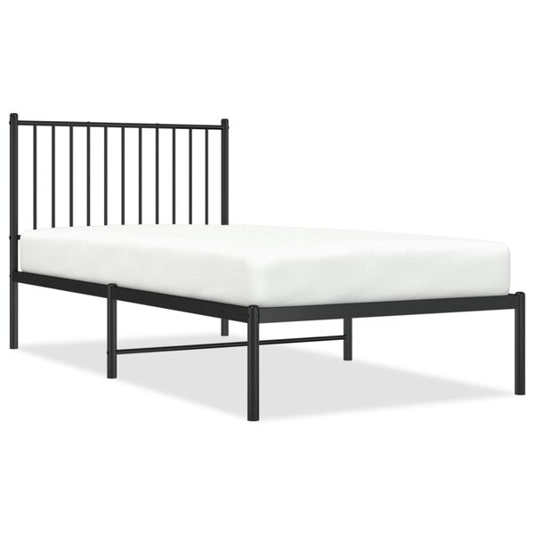 vidaXL Cadre de lit métal avec tête de lit noir 90x190 cm