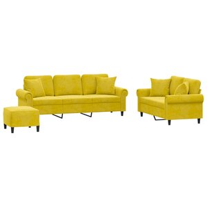 vidaXL Ensemble de canapés 3 Pièces avec coussins jaune velours