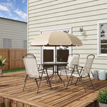 Ensemble salon de jardin 6 Pièces - table ronde + 4 chaises pliables + parasol - acier époxy café textilène polyester beige