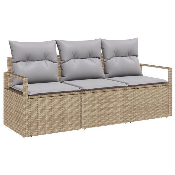 Set de canapé de jardin vidaXL 3 pièces avec coussins Beige Poly Rattan