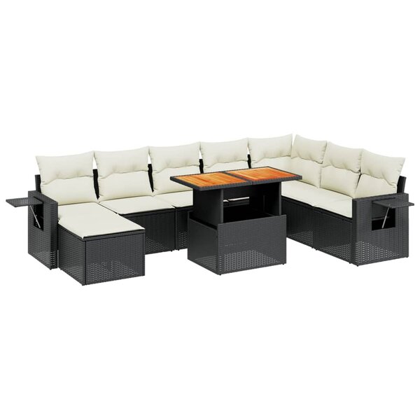 vidaXL Salon de jardin 9 Pièces avec coussins noir résine tressée
