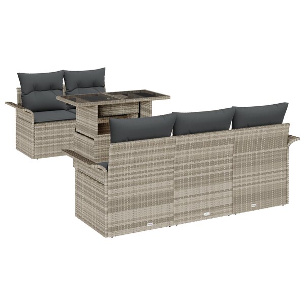 Ensemble de canapés de jardin 6 pièces avec coussins gris clair poly rattan