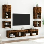vidaXL Meuble TV mural avec lumières LED chêne fumé 30x28 5x30 cm