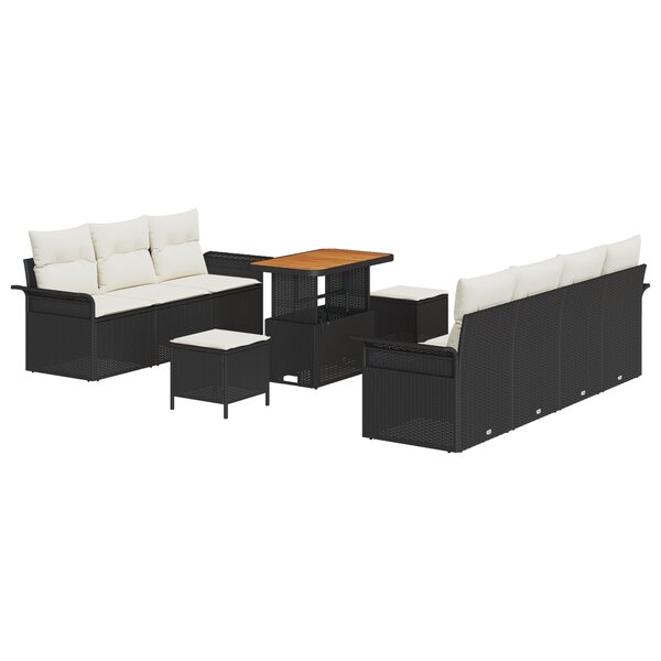 Ensemble de Canapé de Jardin de 10 Pièces avec Coussins en Rattan Poly Noir Acacia