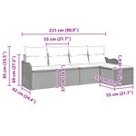 Set de Canapé de Jardin vidaXL 5 Pièces avec Coussins Gris en Poly Rattan