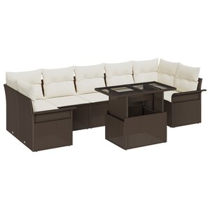 vidaXL Ensemble de canapés de jardin 8 pièces avec coussins marron poly rattan