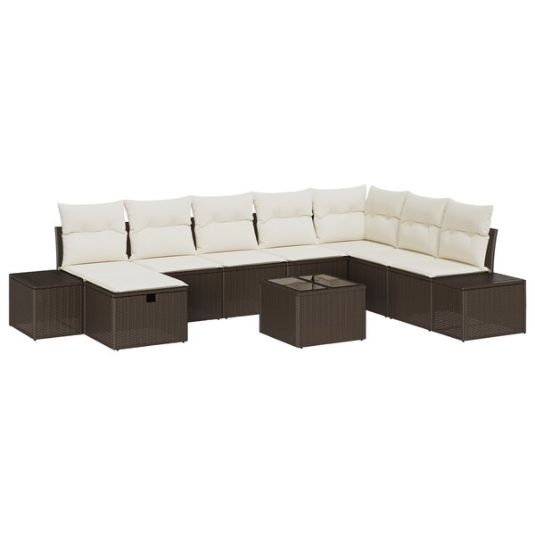 vidaXL Ensemble de canapé de jardin 9 pièces avec coussins marron en poly rotin
