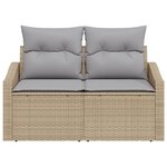 Canapé de jardin 2 places vidaXL avec coussins Beige en poly rotin