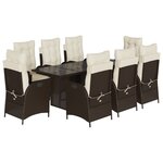 vidaXL Ensemble à manger de jardin et coussins 9 Pièces marron poly rotin