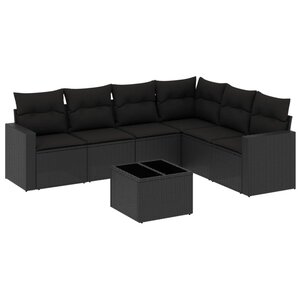 vidaXL Salon de jardin 7 Pièces avec coussins noir résine tressée