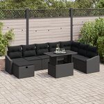 vidaXL Ensemble de canapé de jardin 9 pièces avec coussins noir en rotin polyéthylène
