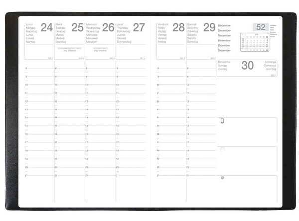 Agenda semainier Pluton 9 X 12,5 cm 1S/2P Noir EXDI