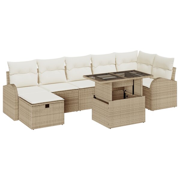 Ensemble de Canapé de Jardin 8 pièces vidaXL avec Coussins Beige Poly Rattan