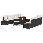 Set de Sofa de Jardin vidaXL 11 pièces avec Coussins - Noir Poly Rotin Acacia