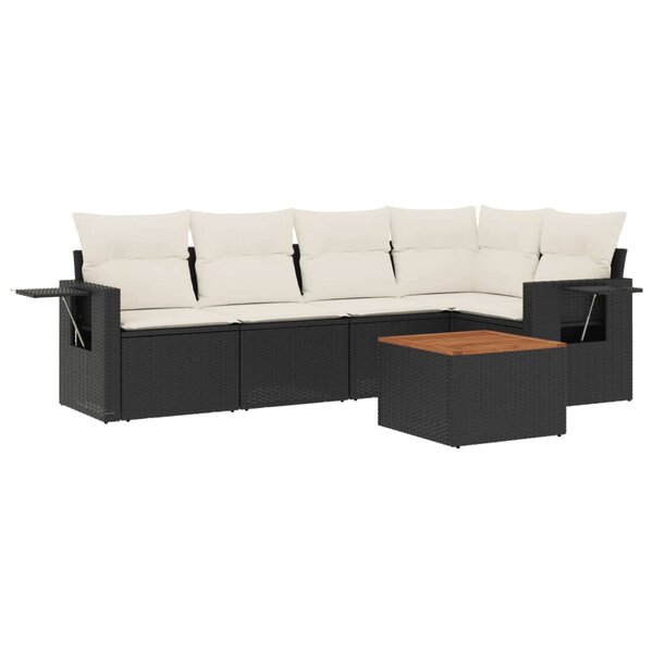 vidaXL Salon de jardin 6 Pièces avec coussins noir résine tressée