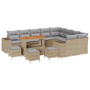 Canapé de Jardin 13 Pièces avec Coussins Beige en Rattan Poly Acacia