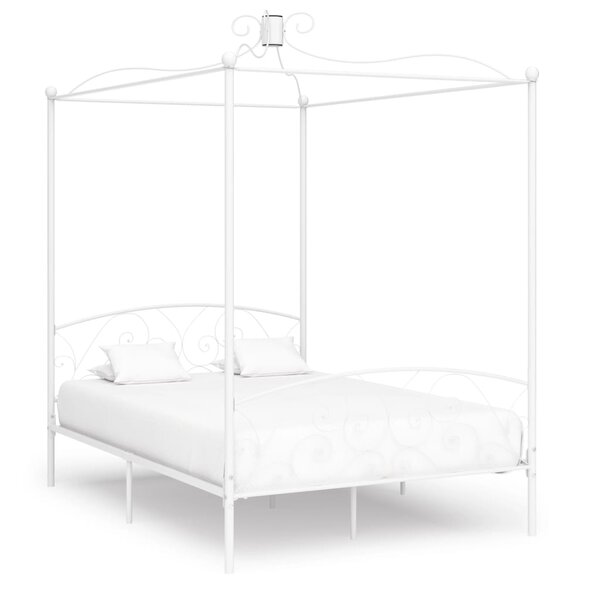 vidaXL Cadre de lit à baldaquin Blanc Métal 140 x 200 cm