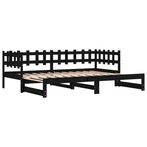 vidaXL Lit coulissant Noir 2x(80x200) cm Bois de pin massif