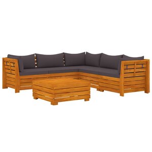 Salon de jardin meuble d'extérieur ensemble de mobilier 6 pièces avec coussins bois d'acacia solide 02_0016653