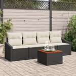 vidaXL Ensemble de sofa de jardin 5 pièces avec coussins noir poly rotin acacia