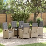 vidaXL Ensemble de salle à manger de jardin de 7 pièces avec coussins beige en rattan synthétique