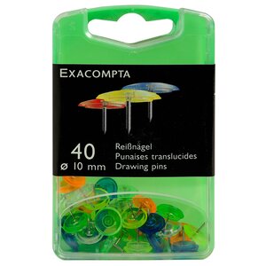 Boîte De 40 Punaises - Hauteur De Pointe 7mm - 10mm De Diamètre - Assorties Translucide - Exacompta