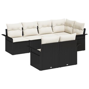 Ensemble de Canapé de Jardin 7 pièces avec Coussins Noir Rattan