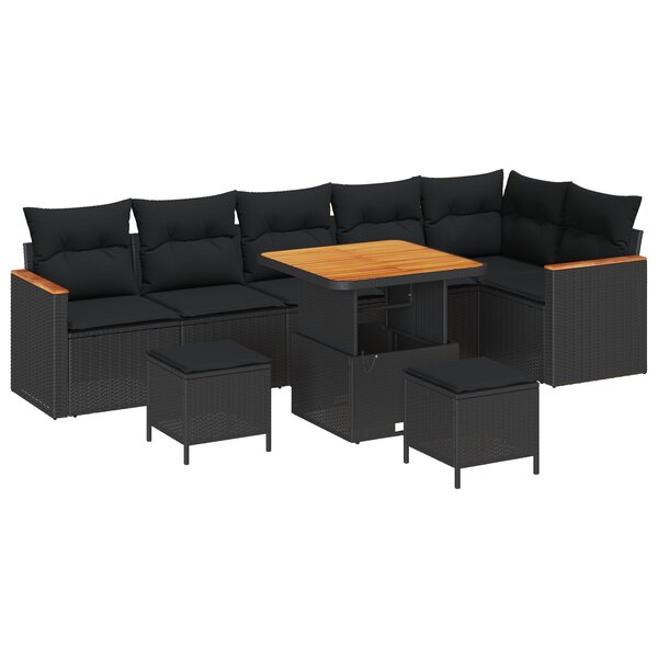 Ensemble de canapés de jardin vidaXL 9 pièces avec coussins en poly rattan noir d'acacia