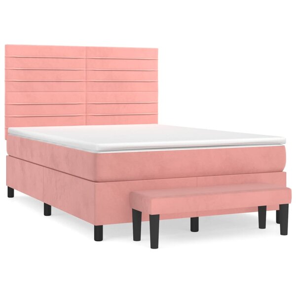 vidaXL Sommier à lattes de lit avec matelas Rose 140x190 cm Velours